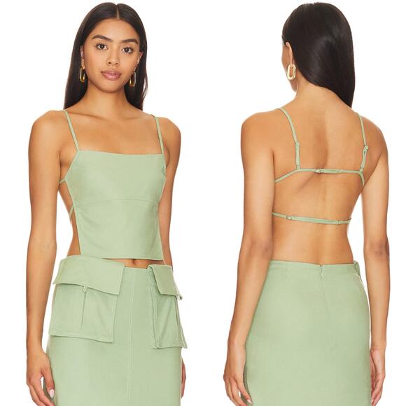Camila Coelho Rousseau Set Linen Cargo Skirt Backless Shirt Y2K Small Sage Green - Picture 3 of 14